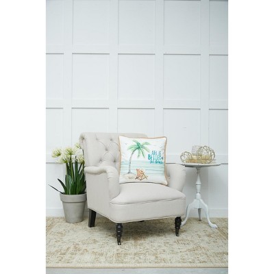 18" White and Beige Cotton Embroidered Coastal Throw Pillow