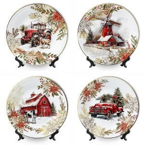Farmhouse Christmas Set of 4 Plates with Real Gold Elements, Tableware Collection for Salad, Dessert, Appetizer, and Side Plates| OrnamentallyYou - 1 of 4