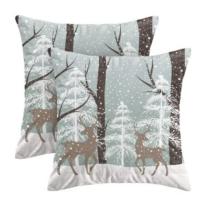 Winter Deer Pillow Covers 18x18 Inch Set of 2, Winter Landscape Snow Tree - 1 of 4