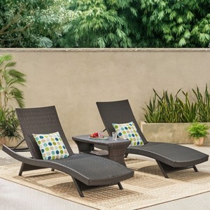 Christopher Knight Home Pacific Outdoor Wicker 3 Piece Armless Adjustable Chaise Lounge Chat Set - 1 of 4