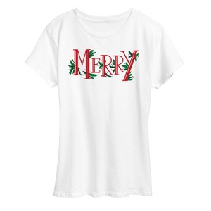 Women's - Instant Message - Merry With Garland Christmas Short Sleeve Graphic T-Shirt - 1 of 4