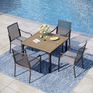Captiva Designs 5pc Patio Dining Steel Table with Umbrella Hole & Metal Chairs with Cushions - 1 of 4