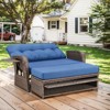 Patio Rattan Daybed Set with Cushioned Loveseat and Ottoman, Outdoor Double Chaise Lounger with 4-Level Adjustable Backrest and Retractable Side Trays - 2 of 4