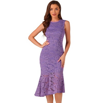 Allegra K Women's Sleeveless Lace Cocktail Asymmetric Hem Fishtail Ruffles Dresses