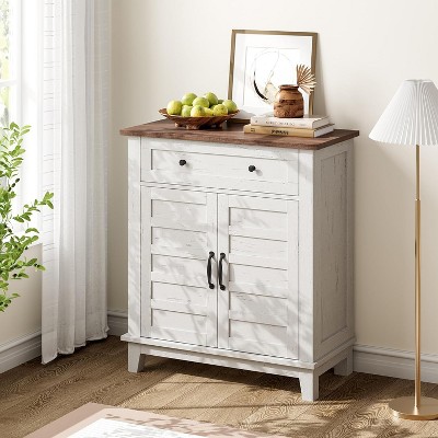 Garvee Farmhouse Storage Cabinet 3-Tiers with 7-Position Adjustable Shelves Rustic Kitchen & Dining Brown White Contrast