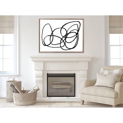 Gold Framed Black and White Abstract Canvas Wall Art, 31.5x41.5