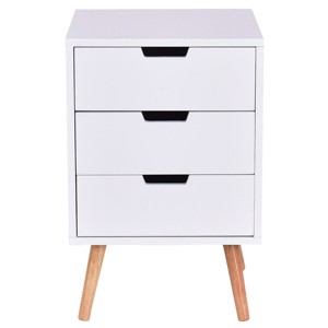 Costway White Side End Table Nightstand w/ 3 Drawers Mid-Century Accent Wood Furniture - 1 of 4