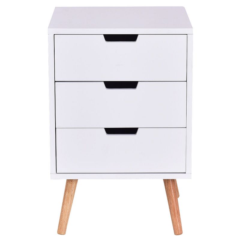 Costway White Side End Table Nightstand w/ 3 Drawers Mid-Century Accent Wood Furniture, 1 of 8