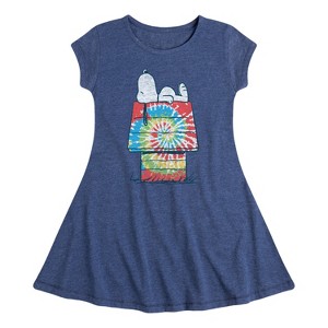 Girls' - Peanuts - Snoopy Tie Dye House Fit & Flair Cap Sleeve Dress - 1 of 3