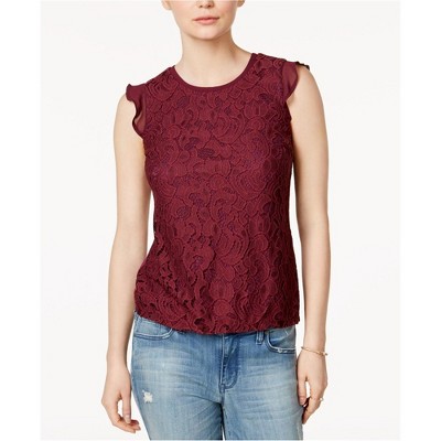 maison Jules Womens Flutter Knit Blouse, Red, X-Large