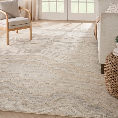 Beige Abstract Handmade Wool Rectangular Area Rug