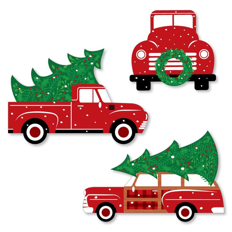 Big Dot of Happiness Merry Little Christmas Tree - Shaped Red Truck and Car Christmas Party Cut-Outs - 24 Count, 1 of 6