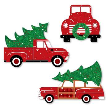 Big Dot of Happiness Merry Little Christmas Tree - Shaped Red Truck and Car Christmas Party Cut-Outs - 24 Count
