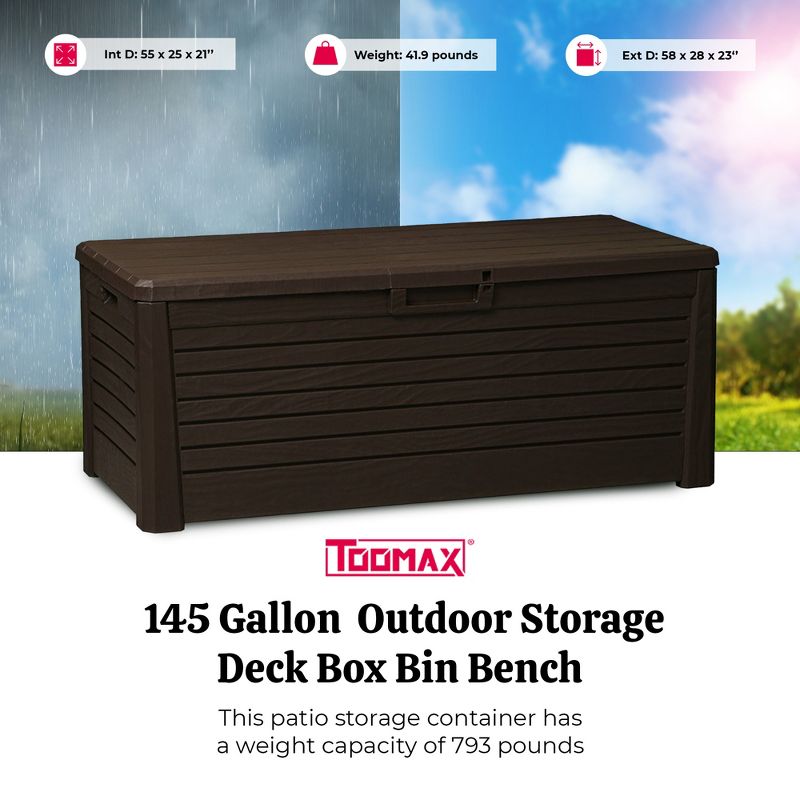 Toomax Florida Weather Resistant Heavy Duty 145 Gallon Novel Plastic Outdoor Storage Deck Box with Lockable Lid and 793 Pound Weight Capacity, Brown, 3 of 7