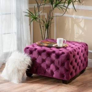 CAVINAS Modern Glam Velvet Ottoman Bench with Button-Tufted Diamond Stitch, Upholstered Ottoman Foot Rest, Work as End Table and Ottoman - 1 of 4