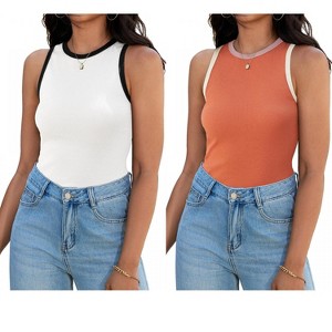 ATHLECHIC Women's Ribbed Summer Crew Neck Sleeveless Casual Fitted Tank Tops 2 Packs - 1 of 4
