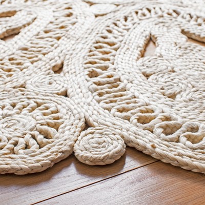 Handmade Ivory Round Jute Area Rug, 4'