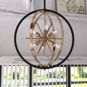 VAXCEL Estelle 26.75-in Brass and Black Mid Century Modern 6 Light Globe Sputnik Hanging Ceiling Pendant Chandelier - 1 of 4