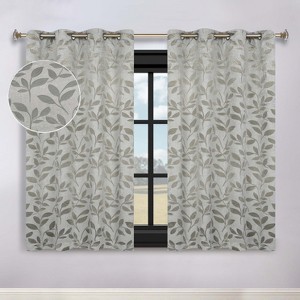Modern Bohemian Leaves Room Darkening Semi-Blackout Curtains, Set of 2 by Blue Nile Mills - 1 of 4