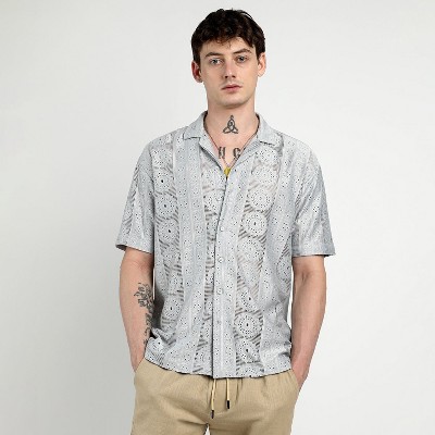 Campus Sutra Men Men's Ash Grey Oversized Mandala Shirt