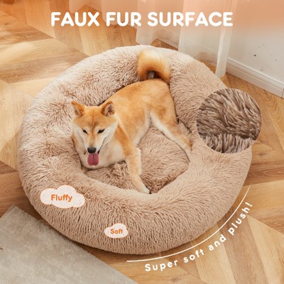 Bencmate Anti  Slip Large Round Plush Faux Fur Pet Bed for Cats and Dogs,Brown(30.7"*30.7"*6.2")