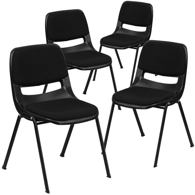 Flash Furniture 4 Pack HERCULES Series 880 lb. Capacity Black Padded Ergonomic Shell Stack Chair with Black Frame, 1 of 2