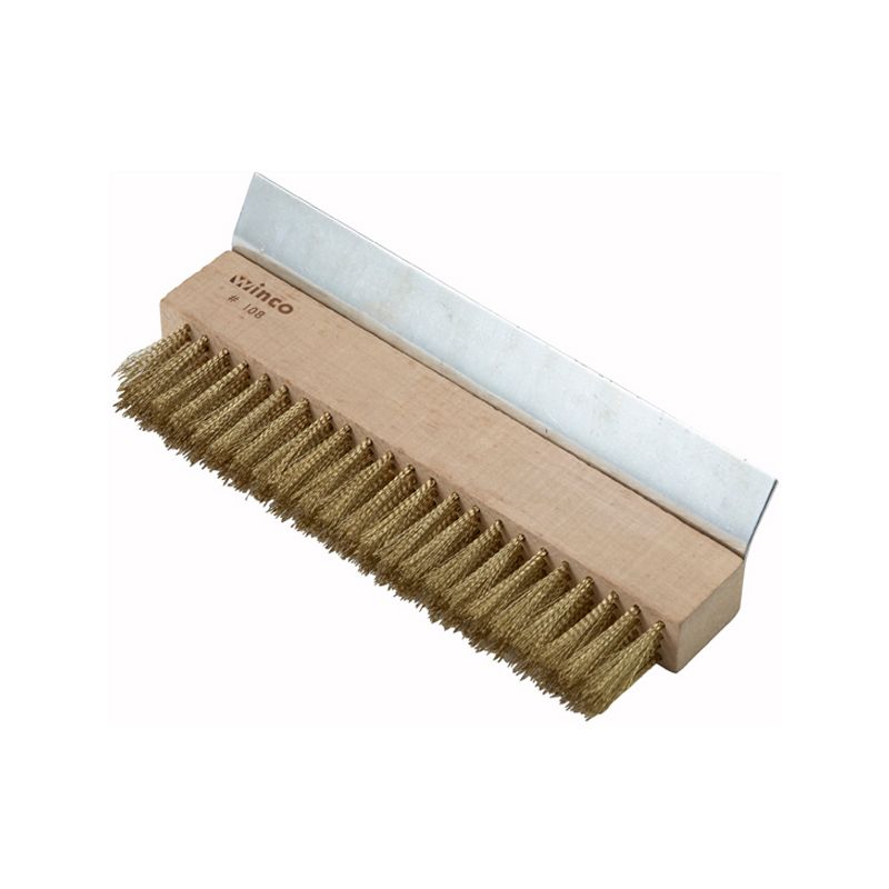 Winco Pizza Oven Wire Brush with Brass Bristles and Metal Scraper - Set of 6, 10-1/4", 1 of 2