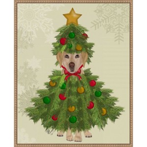 Amanti Art 23"x28" Yellow Labrador Christmas Tree Costume Fab Funky Framed Canvas Wall Art - 1 of 4