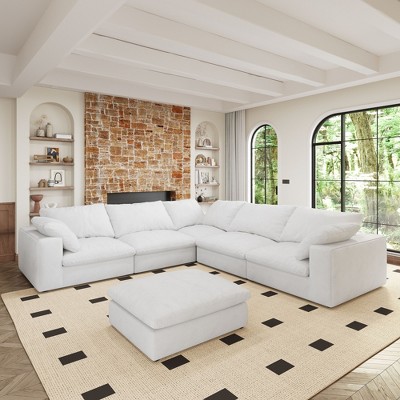 Oversized 160" Cloud Modular Sectional Sofa with Storage Ottomans, 6seaters Convertible Couch Deep Seat Couches for Living Room 6seaters