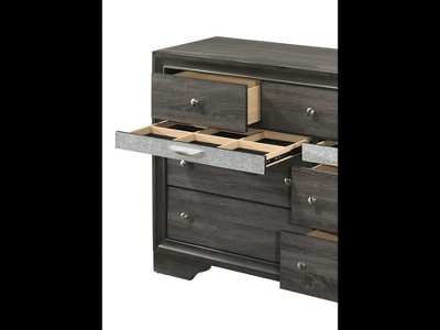 Naima 63" Gray Dresser with Sparkling Acrylic Trim and Jewelry Drawer