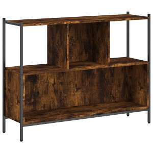 vidaXL Engineered Wood Bookcase Cube Storage - Office/Living Room Display Shelf in Smoked Oak with Steel Frame, 40.2x11x30.5 in - 1 of 4