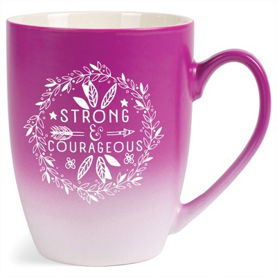 Elanze Designs Strong And Courageous Two Toned Ombre Matte Pink and White 12 ounce Ceramic Stoneware Coffee Cup Mug