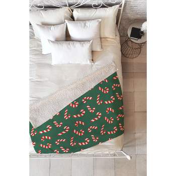 Lathe & Quill Candy Canes Green Fleece Throw Blanket -Deny Designs