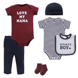 Hudson Baby Infant Boy Cotton Layette Set, Burgundy Mamas Boy - 1 of 4