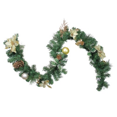 Northlight 6' x 9" Unlit Gold Poinsettia and Pinecone Artificial Christmas Garland