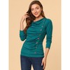 Allegra K Women's Cowl Neck Long Sleeves Buttons Decor Solid Ruched Top - 2 of 4