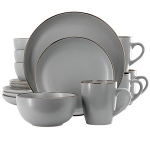 Gibson Home Rockaway 16 Piece Gold Rimmed Dinnerware Set in Grey - 1 of 4