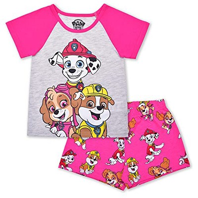 Nickelodeon Girl's Paw Patrol 2 Piece Graphic Printed Tee Shirt and Shorts Bundle Set for kids