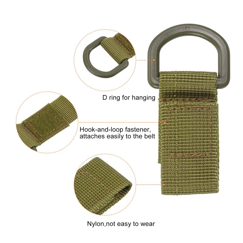 Unique Bargains Belt Keeper Key Clip Set Nylon Webbing D Shape Buckle Keychain Black Green Khaki 3Pcs, 4 of 7