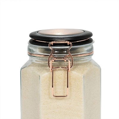 Extra Large Clear Glass Hexagon Canister with Copper Lid