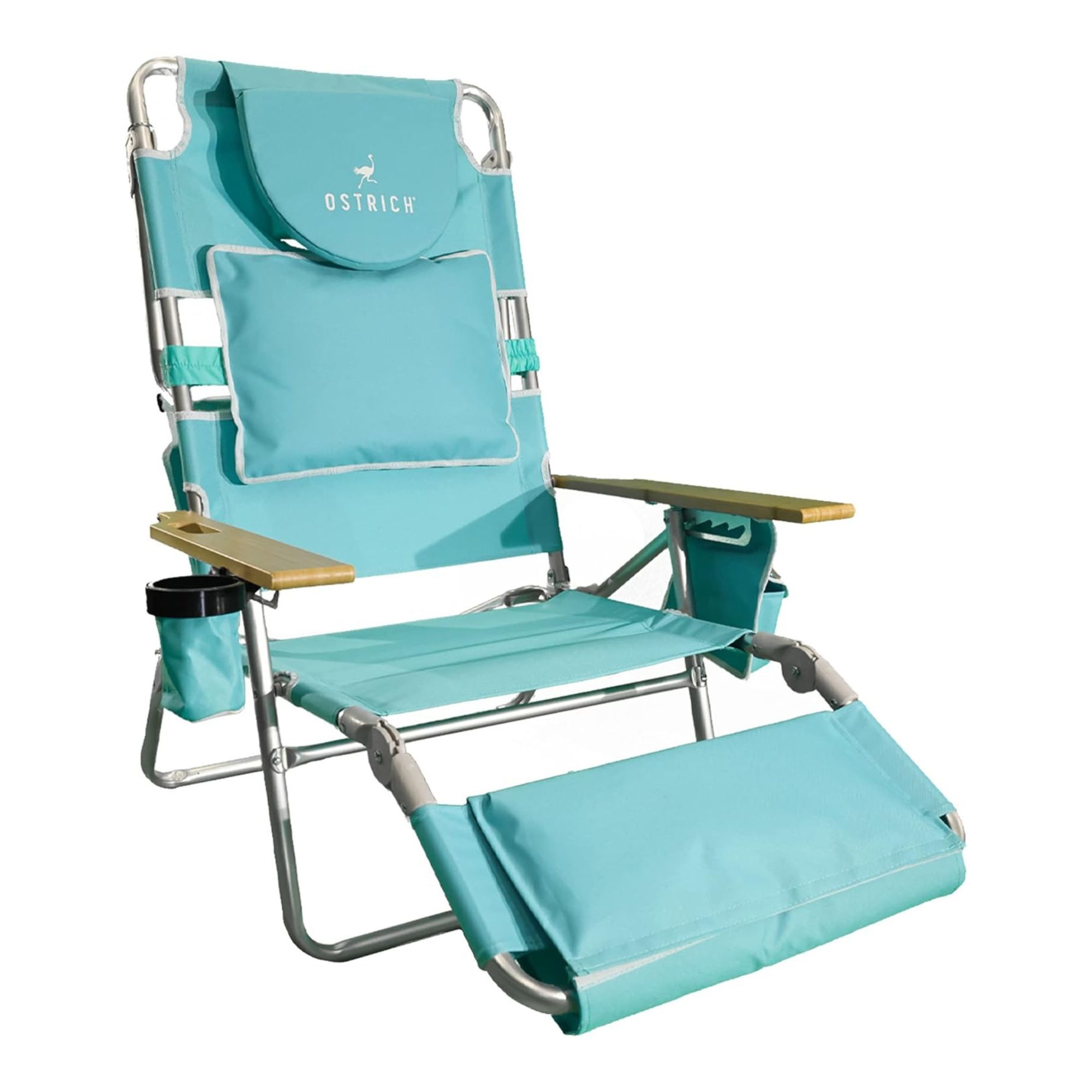Ostrich The Deluxe 3N1 Lightweight Lawn Beach Reclining Lounge Chair with Footrest, Outdoor Furniture for Patio, Balcony, Backyard, or Porch, Aqua