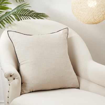 20'' Black and Natural Linen Duck Feather Throw Pillow