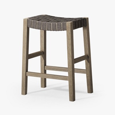 HomeRoots 26" Stone and Gray Faux Leather and Solid Wood Backless Counter Height Bar Chair