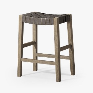 HomeRoots 26" Stone and Gray Faux Leather and Solid Wood Backless Counter Height Bar Chair - 1 of 4