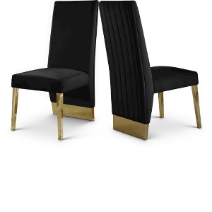Meridian Furniture,Porsha Black Velvet Dining Chair, Set of 2 - 1 of 4