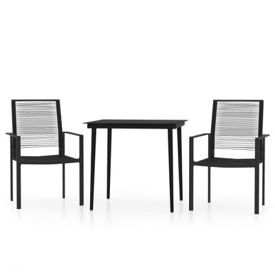 vidaXL Patio Dining Set 3 Piece Garden Outdoor Lawn Yard Terrace Balcony Dining Dinner Table and Chair Seat Seating Furniture Black