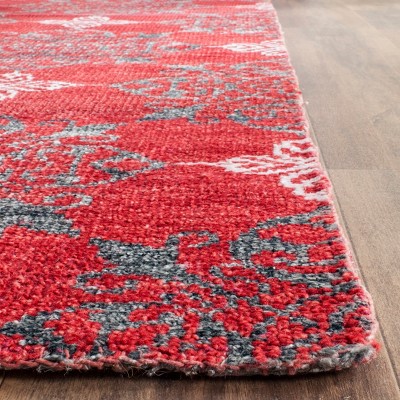 Hand-Knotted Red Wool and Silk 4' x 6' Area Rug