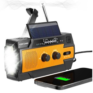 FosPower Solar Hand Crank Radio for IPX3 Weather Emergency Radio with AM/FM/WB Flashlight, Reading Lamp, SOS Alarm, Motion Sensor, 4000mAh Power Bank - 1 of 4
