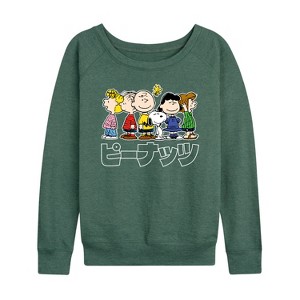 Women's - Peanuts - Peanuts Group Kanji Lightweight French Terry Wide Neck Long Sleeve Shirt - 1 of 4