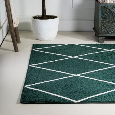 Cole Green and White Diamond Trellis Round Area Rug